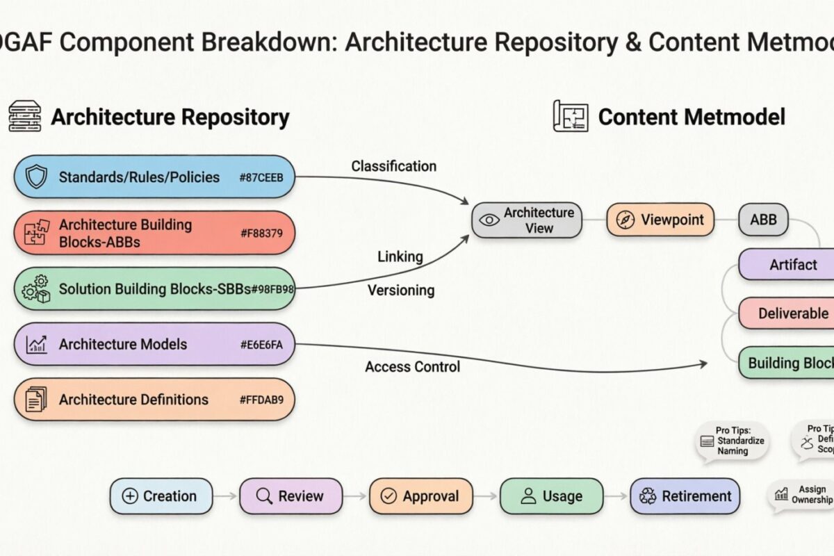 Desglose de componentes de TOGAF: Desmitificando el repositorio de arquitectura y el metamodelo de contenido