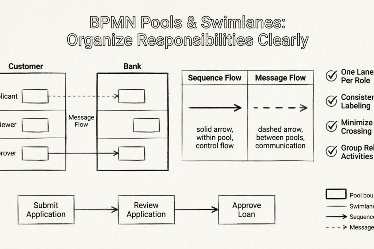 Jasno organizuj odpowiedzialności za pomocą stref i pasm BPMN