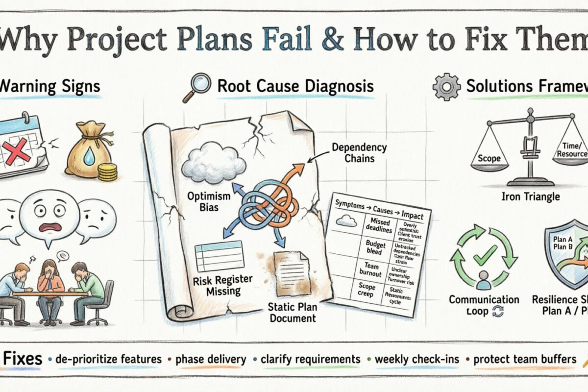 Por que seus planos de gestão de projetos falham: diagnosticando causas raiz e corrigindo rapidamente