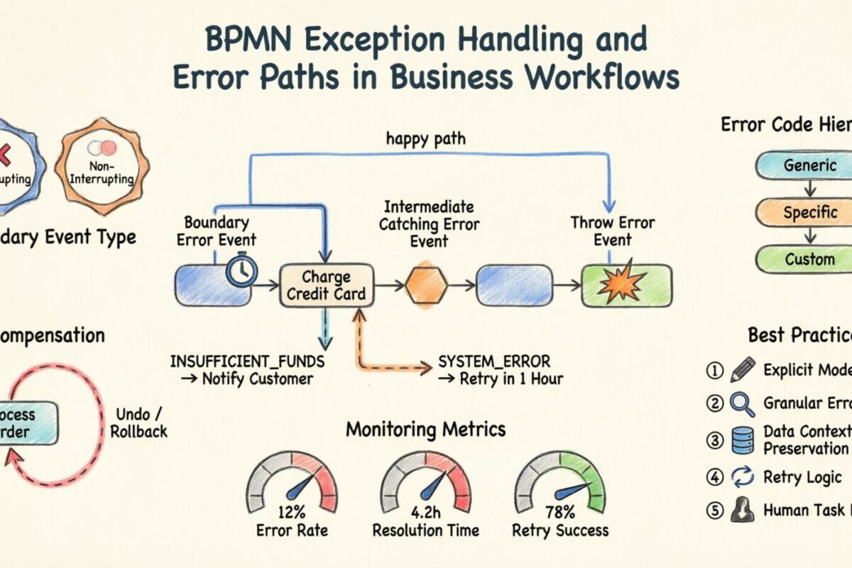 Hướng dẫn BPMN: Mô hình hóa xử lý ngoại lệ và các đường dẫn lỗi một cách rõ ràng trong các quy trình kinh doanh